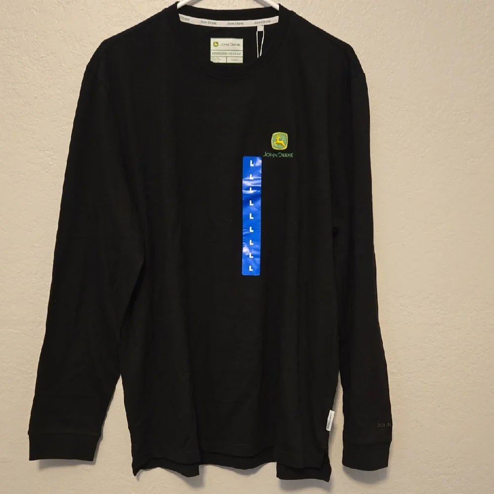 John Deere Black Long Sleeve Tee with Green Logo, Mens L - Picture 3 of 10